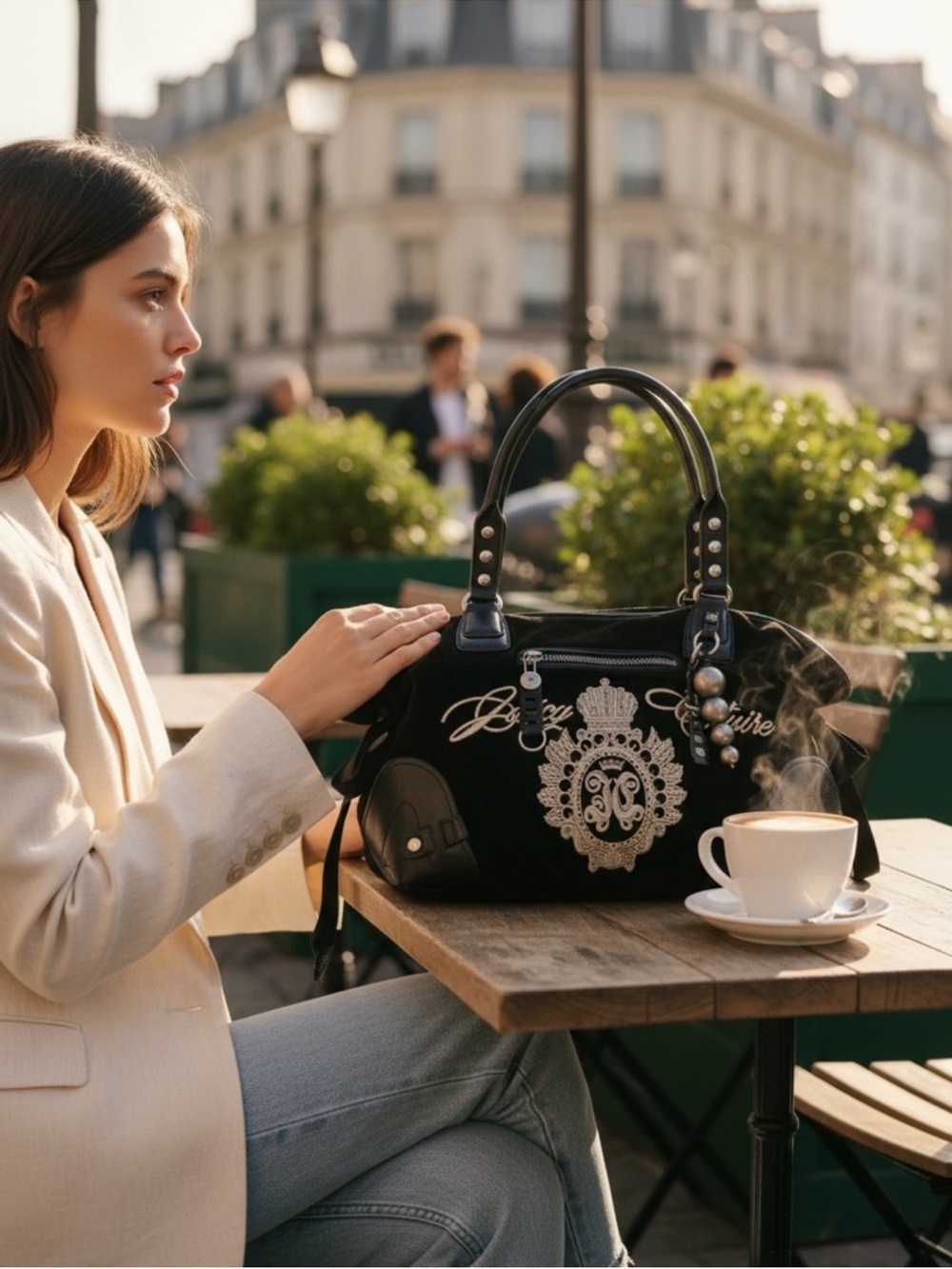 Juicy Couture Black Velvet Embroidered Satchel
